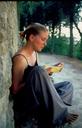 Ashe enjoying our dinner along the city wall.